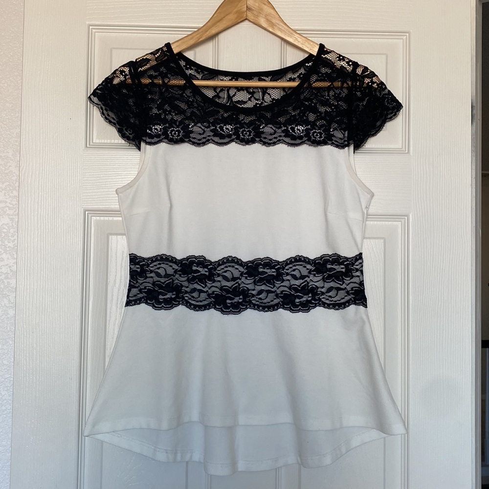 White top with black lace